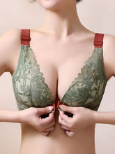 Sujetador de encaje sexy, cómodo, transpirable y con cierre frontal, color verde